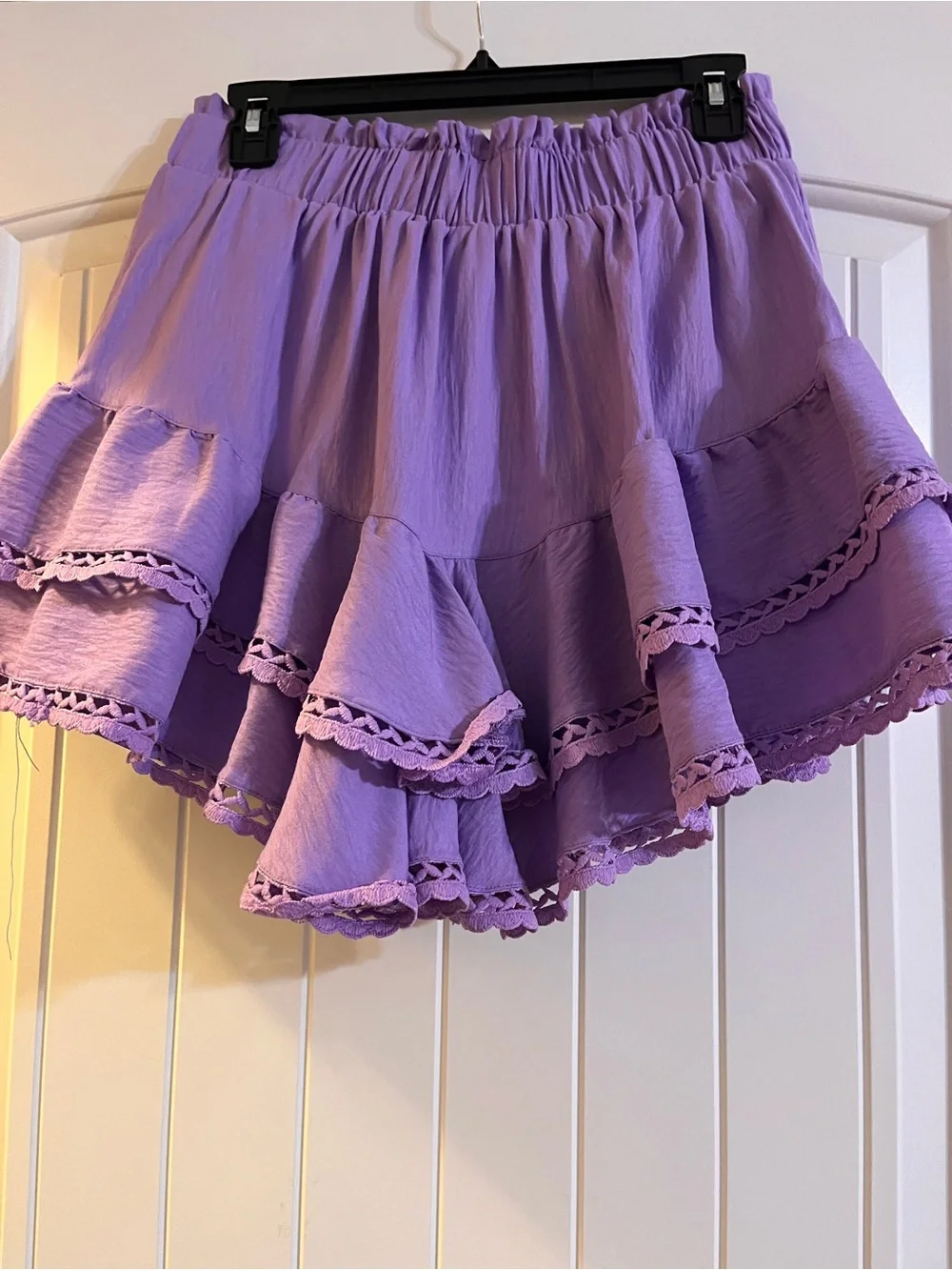 Women’s lilac Tiered Ruffle Skort with Crochet Trim